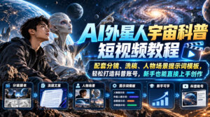 AI外星人宇宙科普短视频教程,配套分镜、洗稿、人物场景提示词模板,轻松打造科普账号,新手也能直接上手创作-宝藏屋创业网