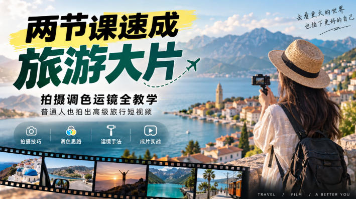 两节课速成旅游大片｜拍摄调色运镜全教学，普通人也拍出高级旅行短视频-宝藏屋创业网