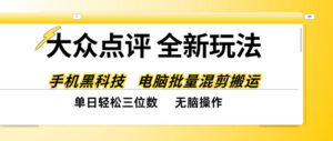 大众点评全网最新玩法,黑科技代替人工,全程无脑搬运,单日三位数以上【揭秘】-宝藏屋创业网