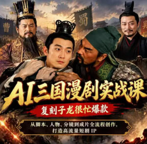 抖音14W粉博主同款AI三国漫剧实战课,复刻子龙很忙爆款,从脚本、人物、分镜到成片全流程创作,打造高流量短剧IP-宝藏屋创业网