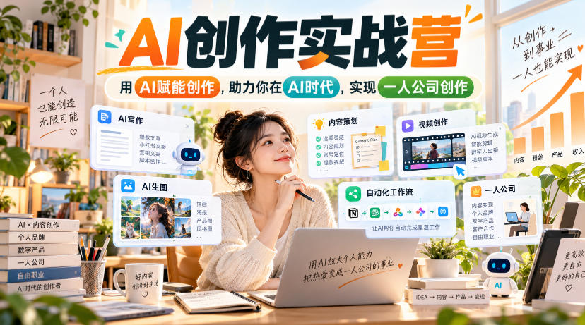 AI创作实战营，用AI赋能创作，助力你在AI时代，实现一人公司创作-宝藏屋创业网