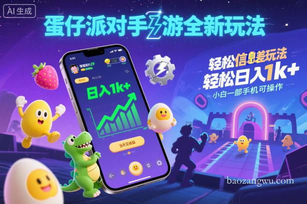 小白也能赚！蛋仔派对风口信息差，一部手机日入 1k + 当天见收益-宝藏屋创业网